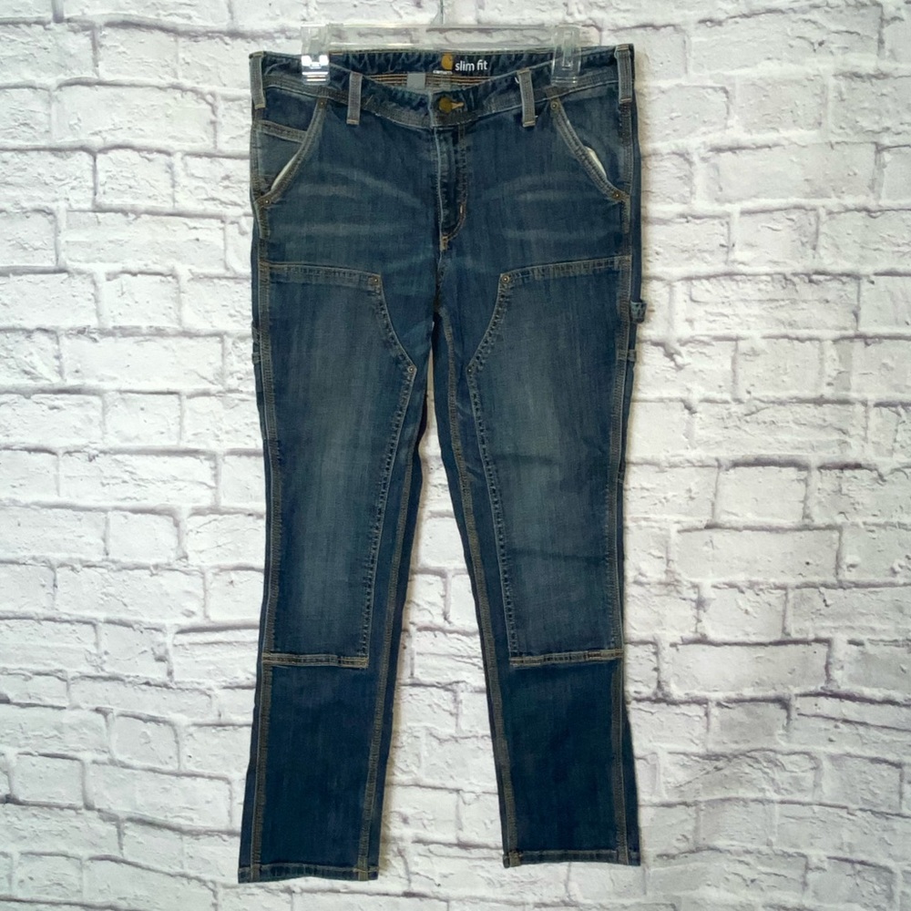 Carhartt Women’s Dungarees. Dark Wash Denim. Carpenter Style. Slim Fit. Size 8.